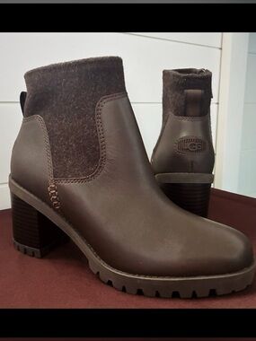 UGG Dark Brown Waterproof Leather Ankle Booties